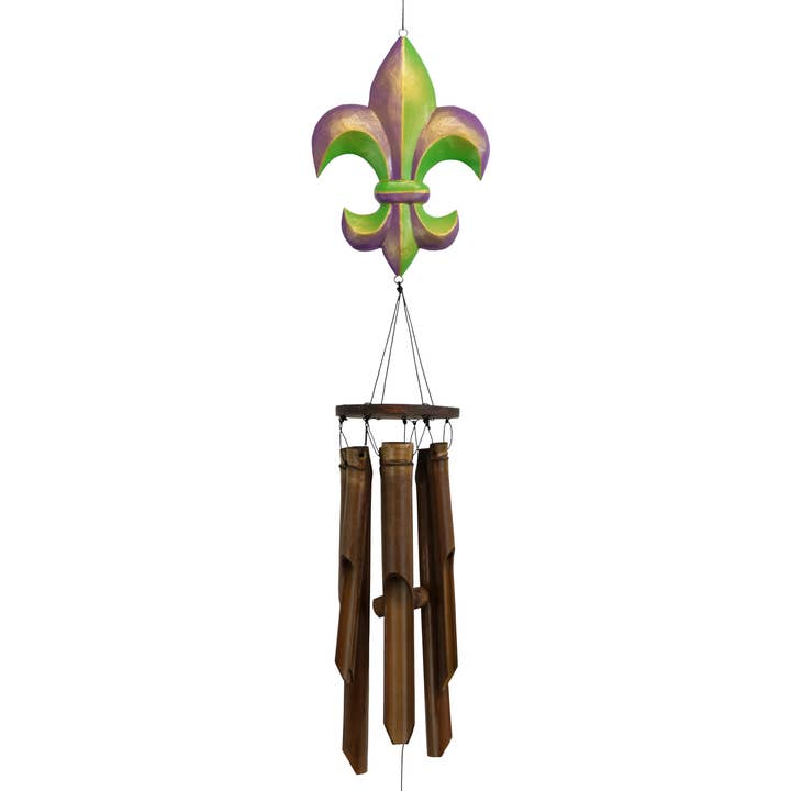 Carillon à vent en bambou Fleur de Lis Mardi Gras pour la vente par Cohasset Gifts
