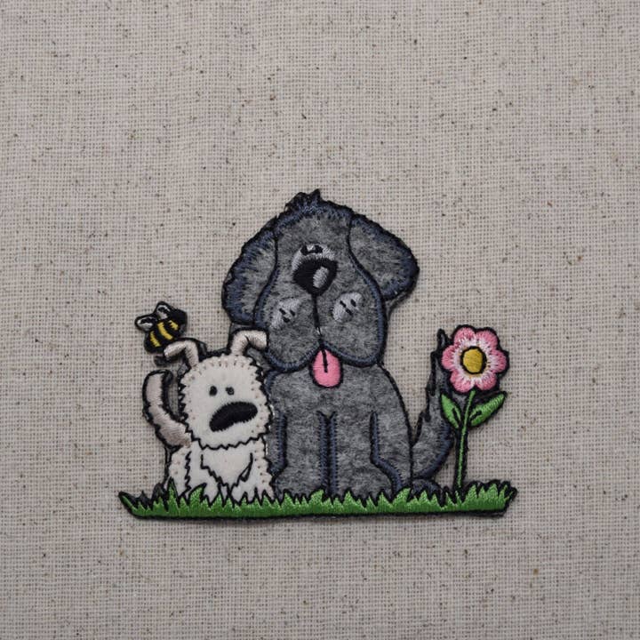 Wholesale Applique - Wholesale Patch - Two Puppy Dogs with Flower - Iron on Embroidered Patch1