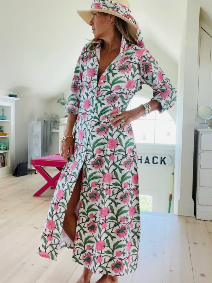 Pink Pineapple - Wholesale Dress - Women's - Hand Block Shirtdress in Beach Rose