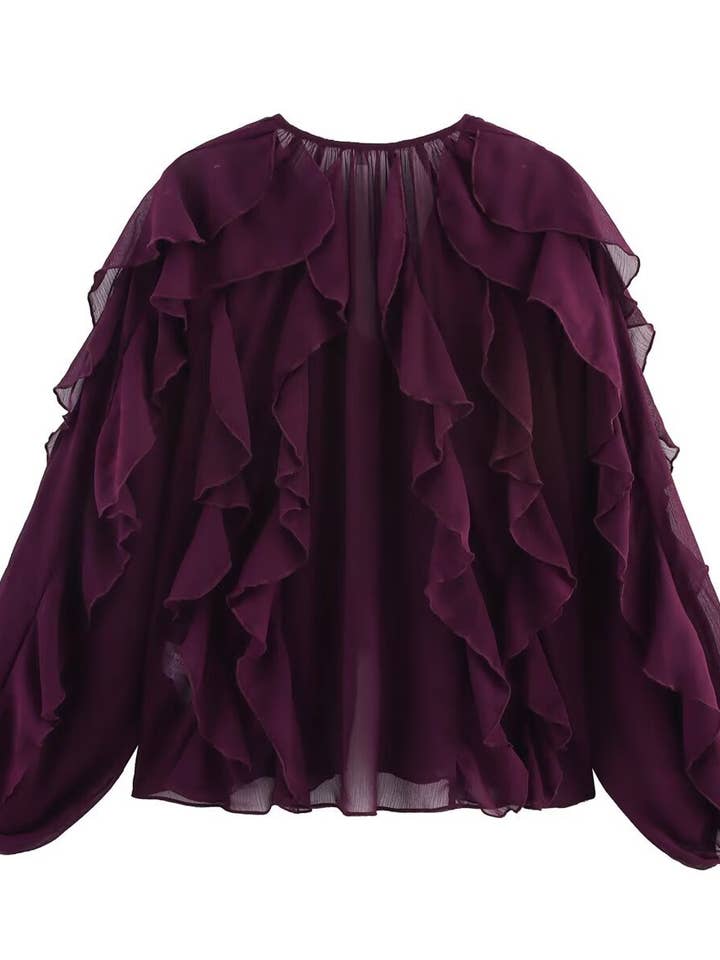 Marayn - Wholesale Blouse - Women's - Chic 2025 European Vneck Ruffled Layered Blouse B888277