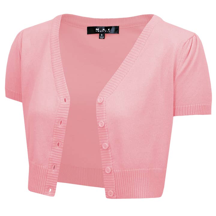 Mak - Vente Cardigan – femme - Cardigan boléro court à manches courtes bouffantes et col en V HB213733