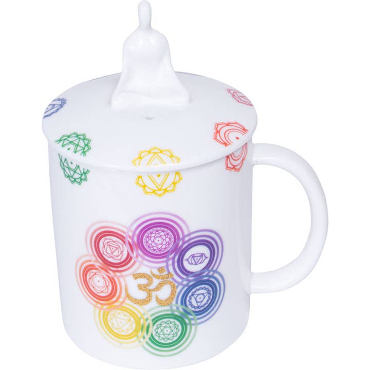 3 in 1 Ceramic Mug Candle & Incense - Chakra Gemstones for wholesale by Kheops International