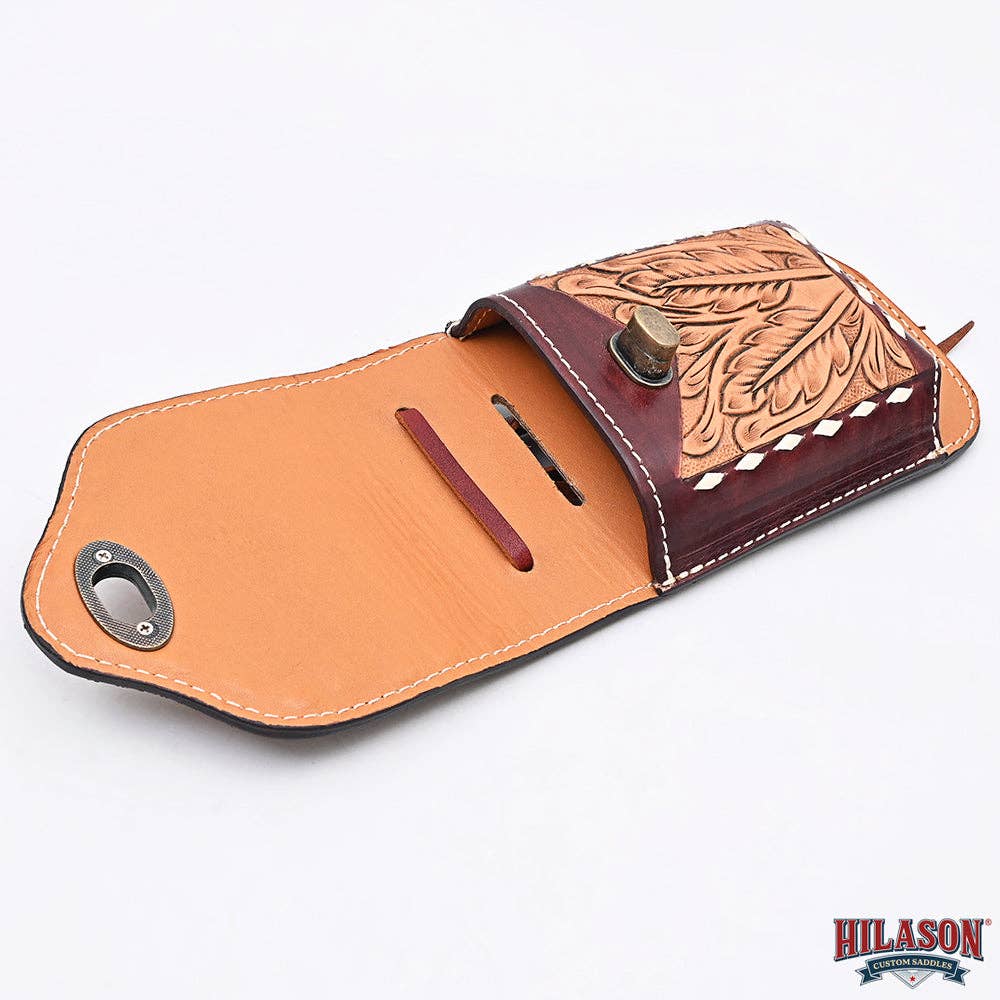 HILASON - Wholesale Phone Wallet - Women's - Hilason Basketweave Floral Cell Phone Case Tan American Leather38