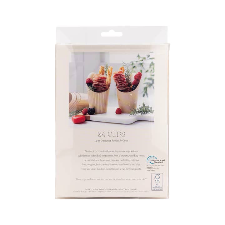 My Mind’s Eye - Wholesale Disposable Cup - PLCC1636 - Gold Foil Kraft Dots and Stripes Charcuterie Cups (24ct)3