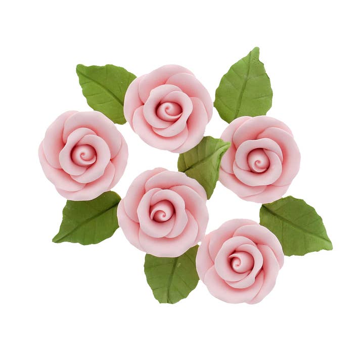 Premium Edible Roses with Leaves, Edible Sugar Cake & Cupcake Flower Kit, by Global Sugar Art, Pink for wholesale by Global Sugar Art