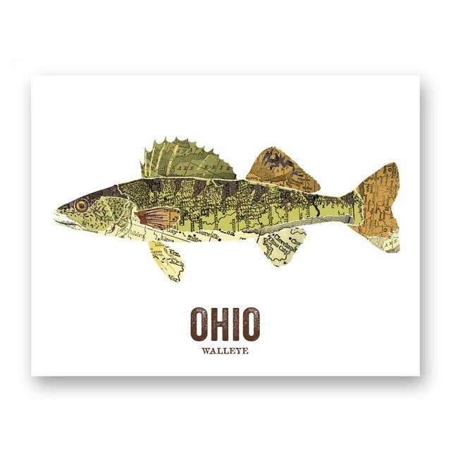 Ohio State Fish, Map Art - Walleye for wholesale by Wooden Pencil Company
