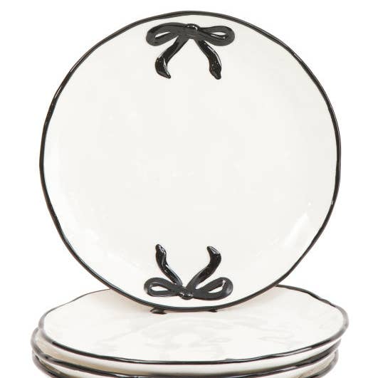 Valentine's Day - BLACK / WHITE Hand Painted Bow Side Plates - SET OF 4 for wholesale by Dunn Deals