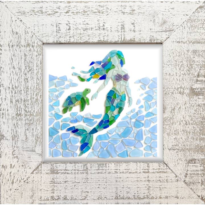 Sea glass MERMAID & turtle Framed Print for wholesale by LISART LLC