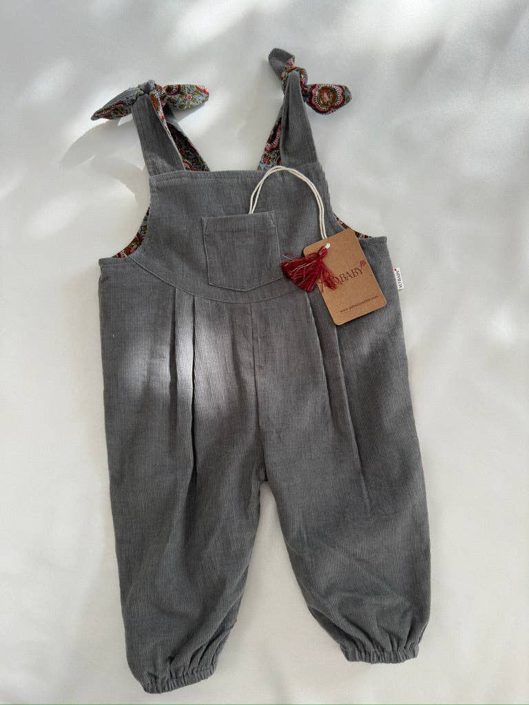 Yo Baby - Vente Barboteuse – bébé - Combinaison réversible en velours côtelé gris uni et imprimé floral gris18