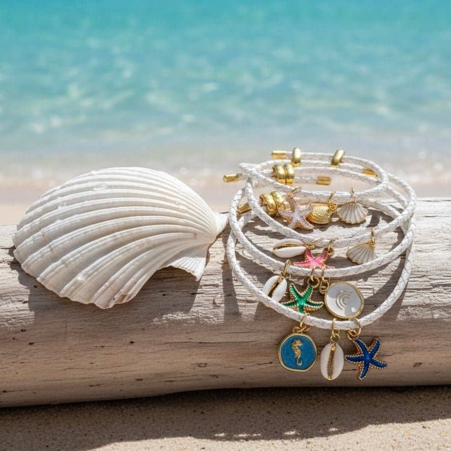 OE! - Vendita all'ingrosso Braccialetto con ciondolo/pendente - STELLE - bracciale regolabile in pelle bianca con ciondoli1