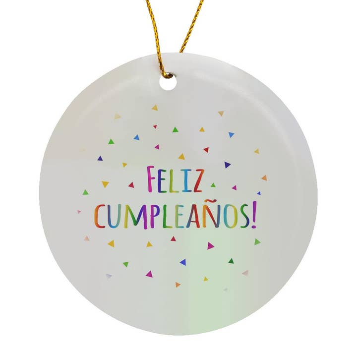 3dRose - Wholesale Ornament - 3dRose, Feliz cumpleaños - Happy Birthday in Spanish colorful rainbow text, Ornament