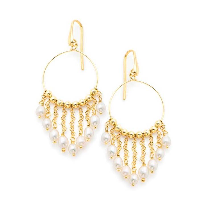 Boucles d'oreilles créoles avec perles naturelles ovales pour la vente par ISHWARA JEWELS
