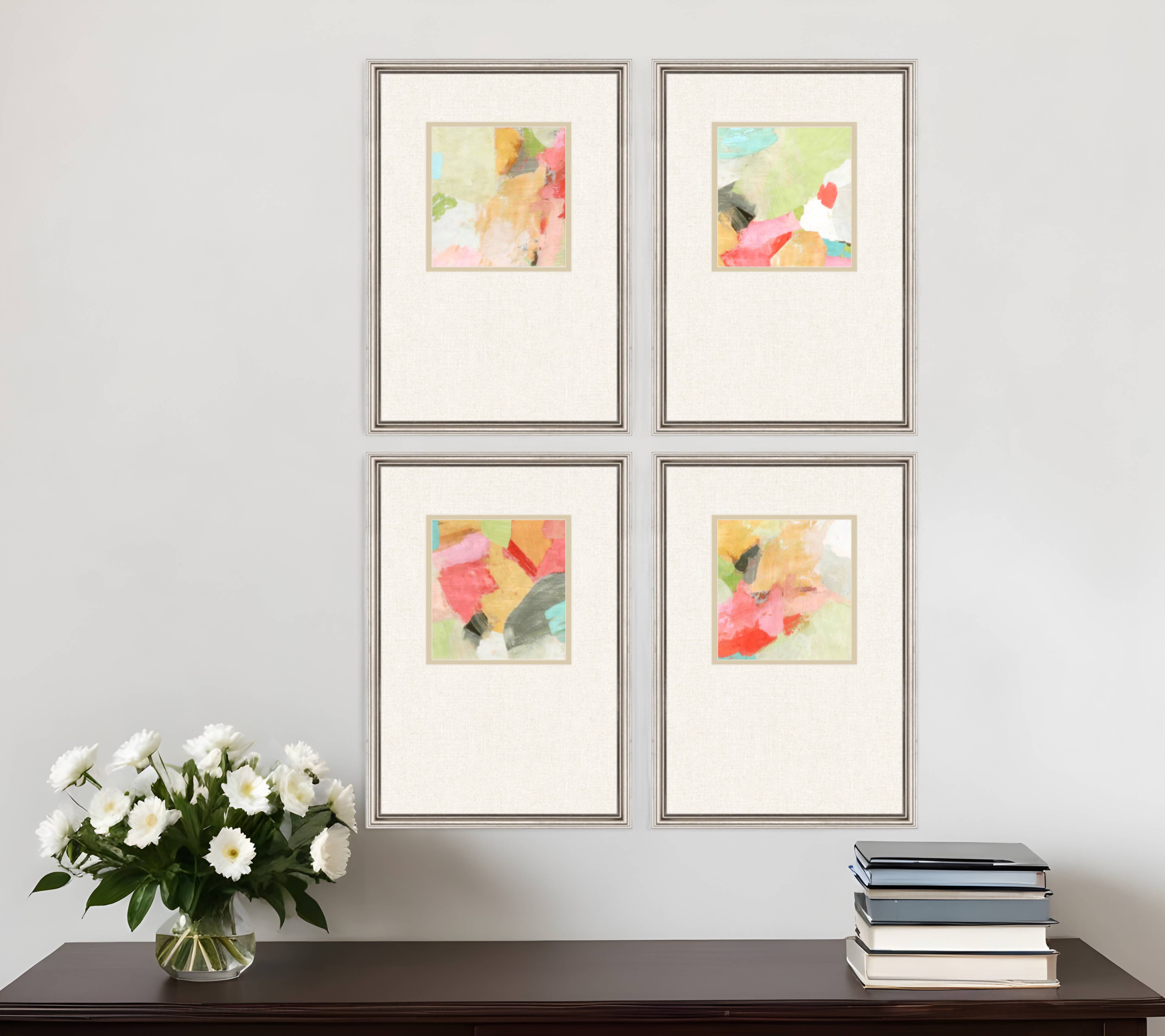 HomeRoots - Vente Set d'éléments de galerie photo - Ensemble de quatre œuvres d'art mural encadrées en argent Pastel Splash1