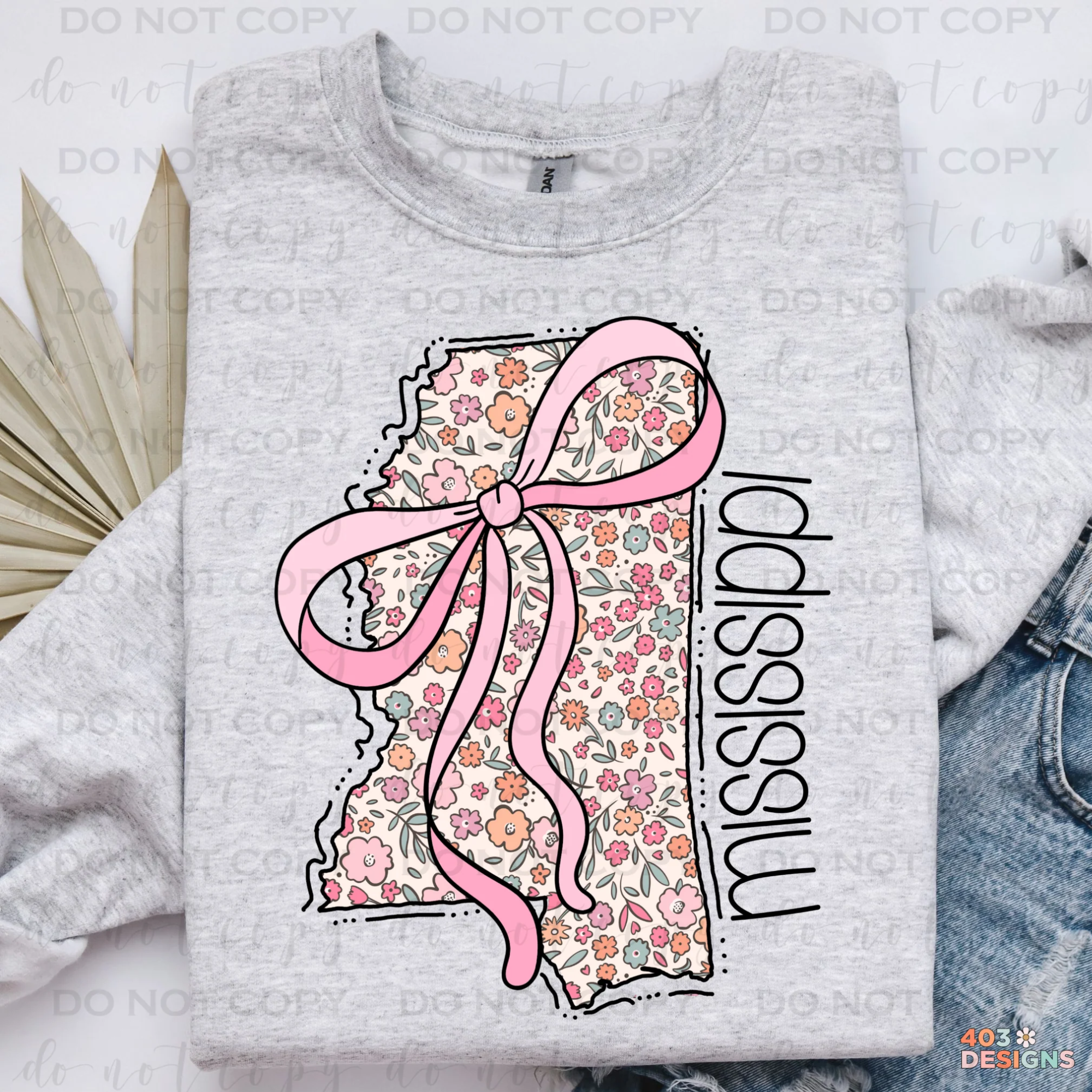 403 Designs - Wholesale Graphic Sweatshirt - Women's - Mississippi Floral Bow Crew Sweatshirt 0