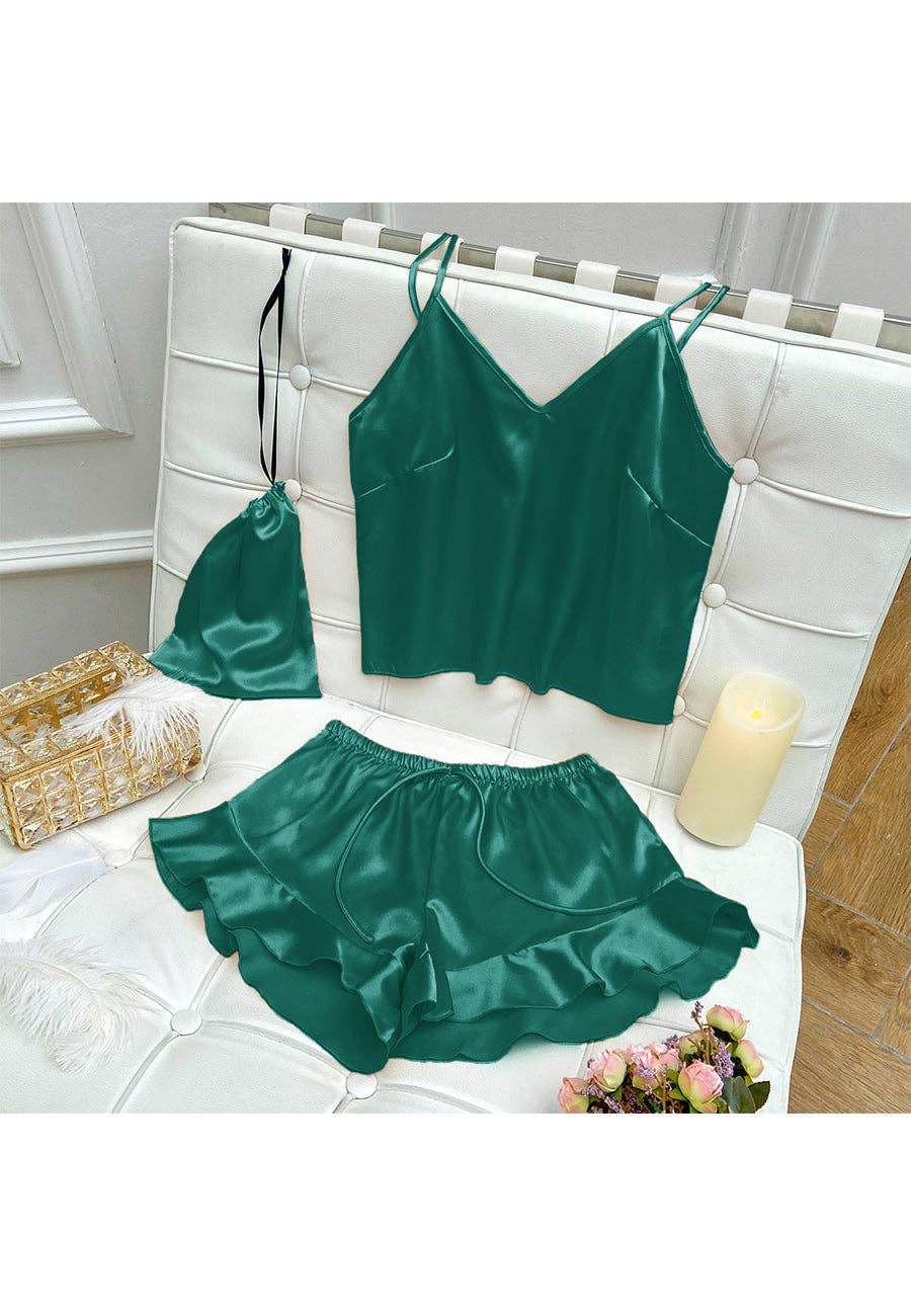 Anna Kaci Wholesale - Wholesale Lounge Set - Women's - Satin Tank and Ruffle Hem Shorts51