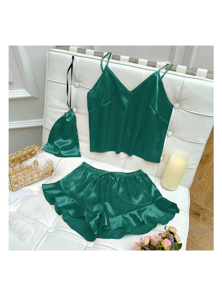 Anna Kaci Wholesale - Wholesale Lounge Set - Women's - Satin Tank and Ruffle Hem Shorts51