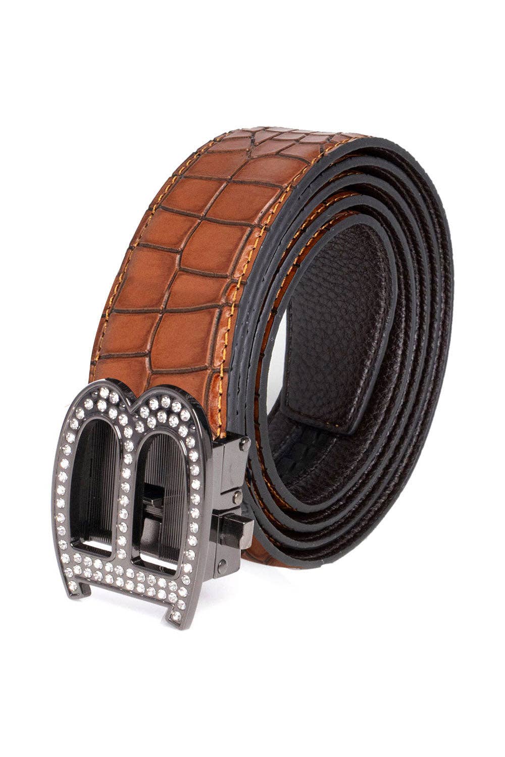 BARABAS – wholesale Belt – Men's – Men's Rhinestone B Letter Buckle Leather Belt BK8102