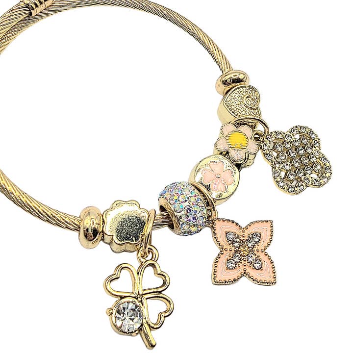 Arya Jewellery Wholesale - Wholesale Charm/Dangle Bracelet - Clover Crystal Charm Beaded Bracelet