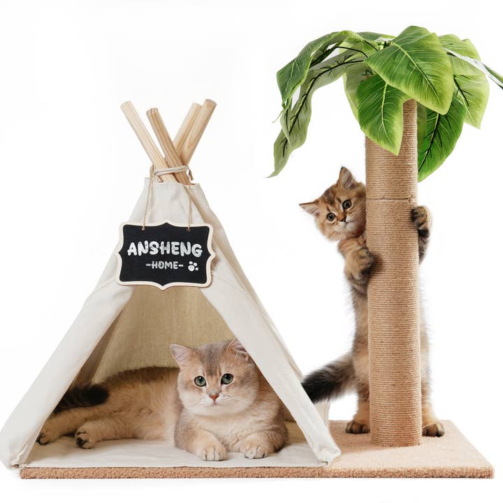 Robud & Mewoofun Official Store - Vendita all'ingrosso Tiragraffi - Gatti - Tiragraffi per gatti e albero per gatti a forma di teepee con palo in sisal per interni