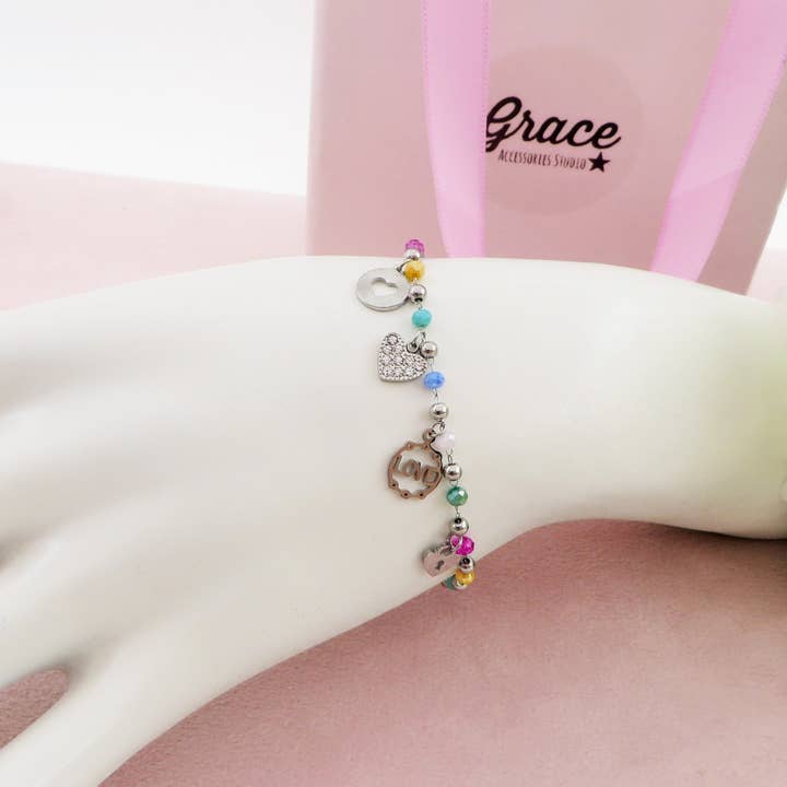 Daemon srls - Wholesale Charm/Dangle Bracelet - SOPHIE Bracciale ~ ACCIAIO INOSSIDABILE ~ Bracciale con charms e cristalli1
