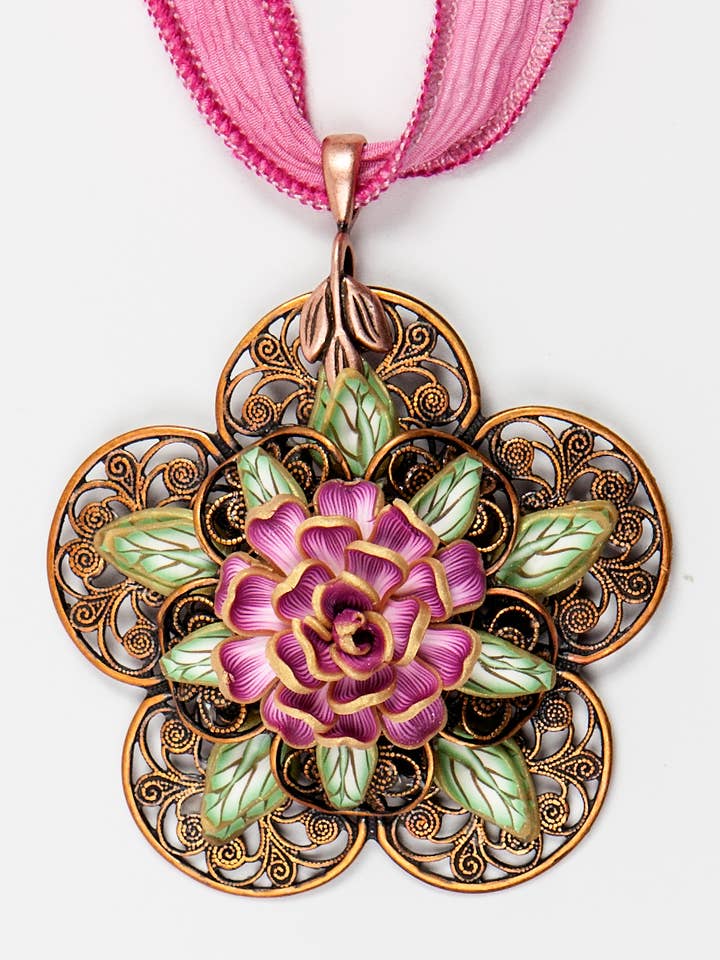 Floral Pendant Large - Honeysuckle Rose for wholesale by Petal Pushers by Janet Pitcher