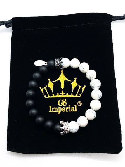 Bracciale Corona da Donna con Perline di Howlite e Agata per la vendita all'ingrosso da parte di GS Imperial®