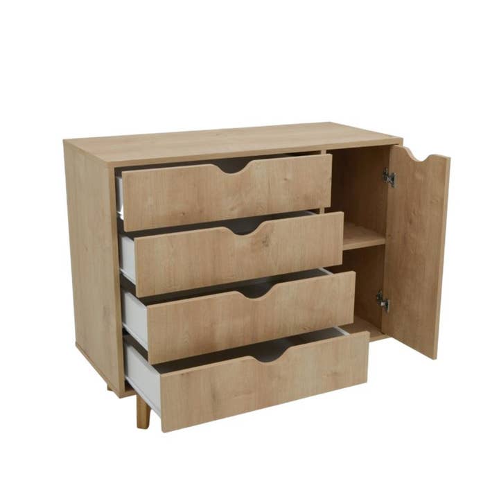 HomeRoots - Wholesale Cabinet - 35" Natural Solid Wood Four Drawer Combo Dresser
