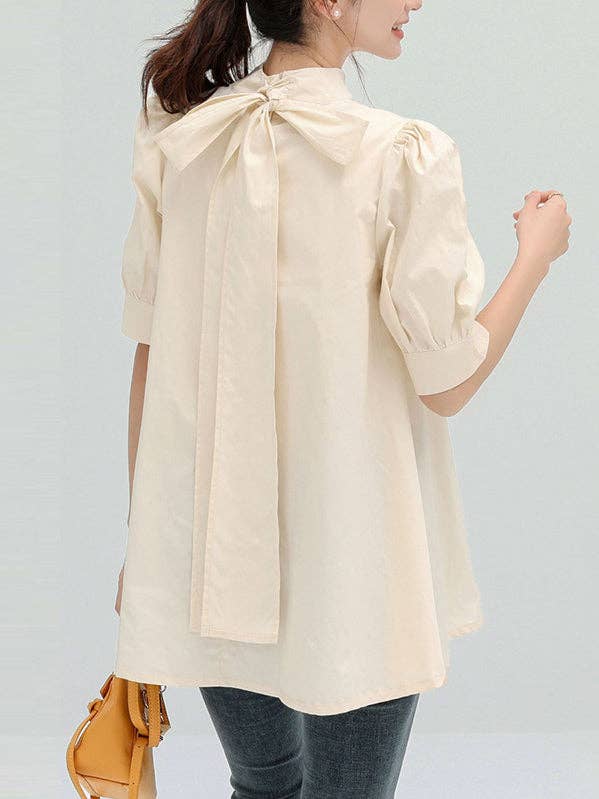 Blusas y camisas holgadas de media manga, plisadas, de color liso, con cuello alto para venta al por mayor de StyleGalX