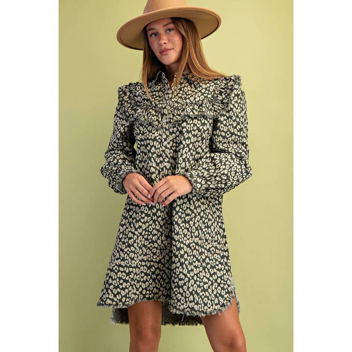 Abito camicia in denim con stampa leopardata per la vendita all'ingrosso da parte di STYLE USA