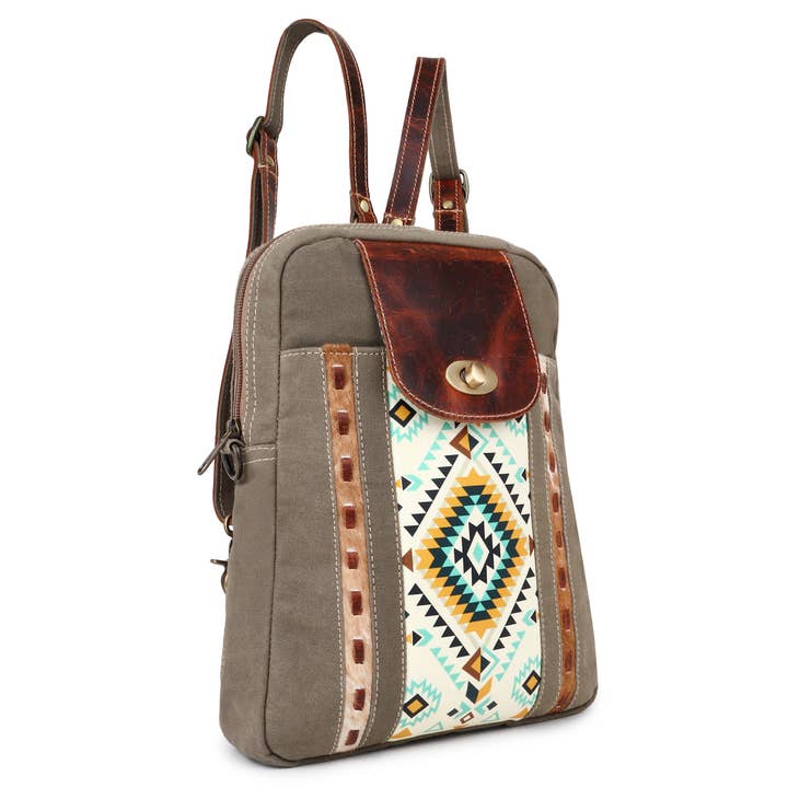 Sixtease Bags USA - Wholesale Backpack - Women's - Canvas Cowhide & Leather Women's Backpack - Gray/Blue1