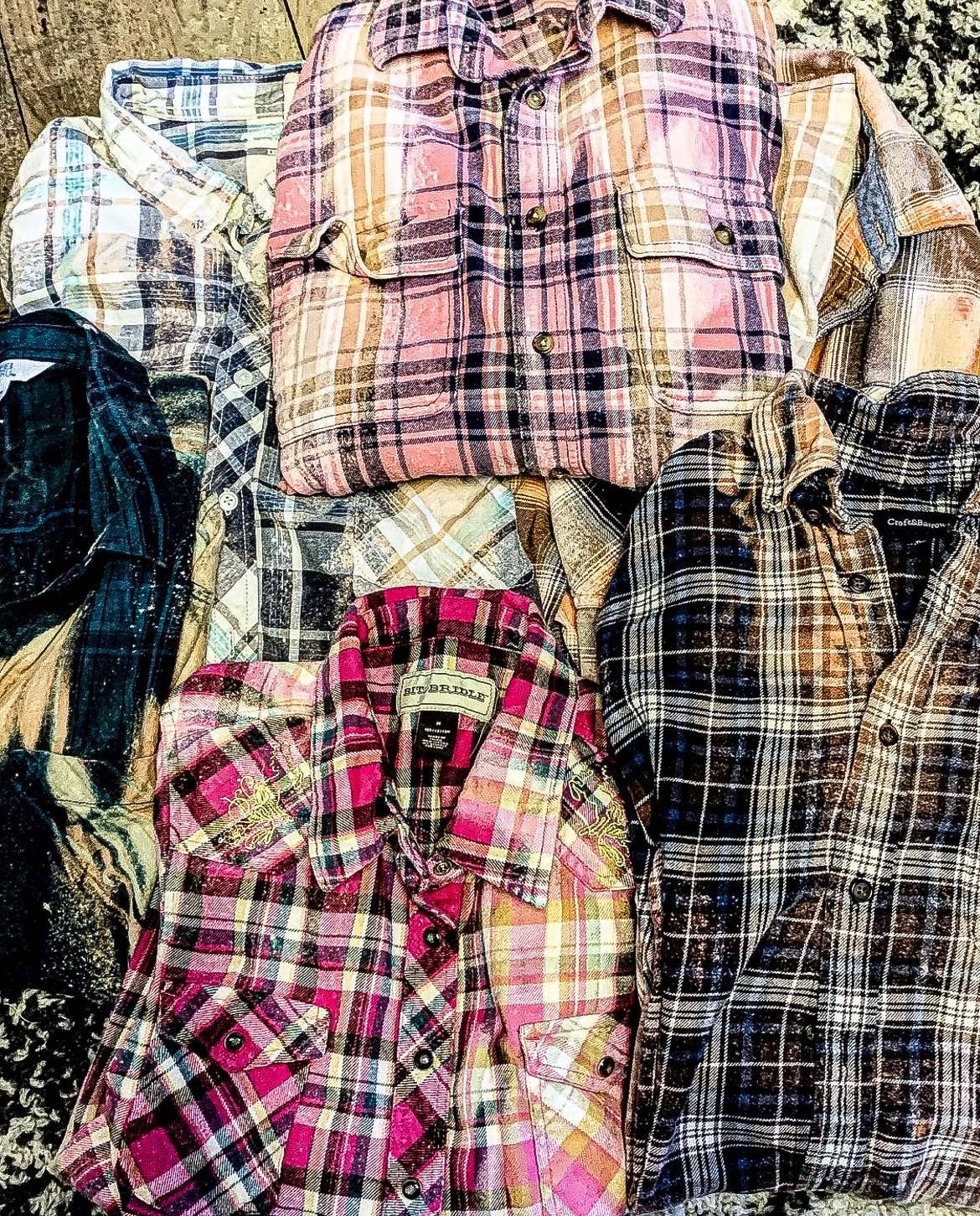 MM Custom Apparel - Wholesale Button Down Shirt - Women's - BLEACHED FLANNEL PLUS SIZE(1x/2x some 3x) UPCYCLED1