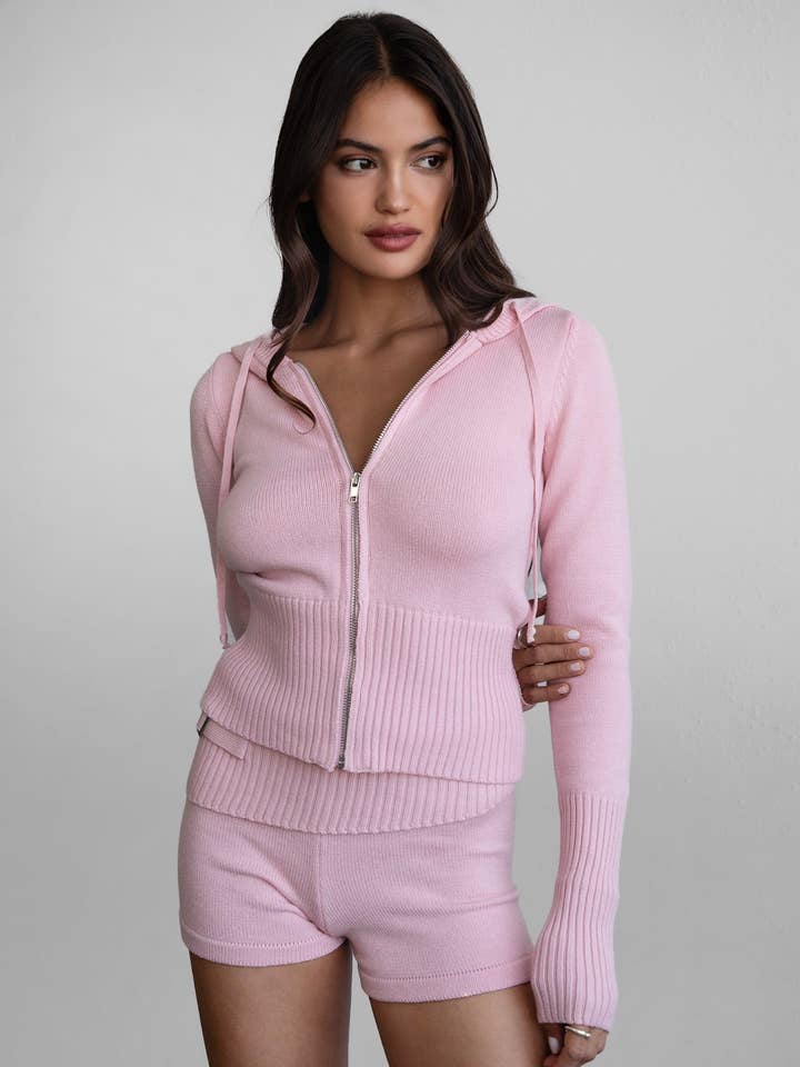 COZEE Knit Two Piece Lounge Short Set Hoodie With Shorts for wholesale by TICTOC