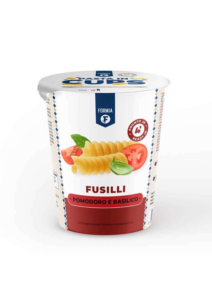 FUSILLI WITH TOMATO AND BASIL in CUP for wholesale by Paone Distribuzione Srl