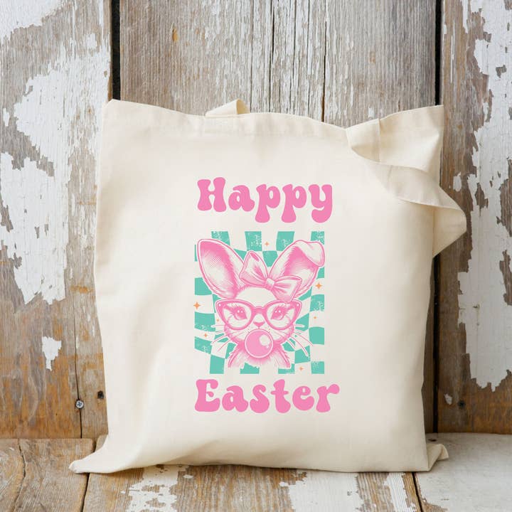 Checkered Easter Bunny Tote Bag for wholesale by Velvet Moon