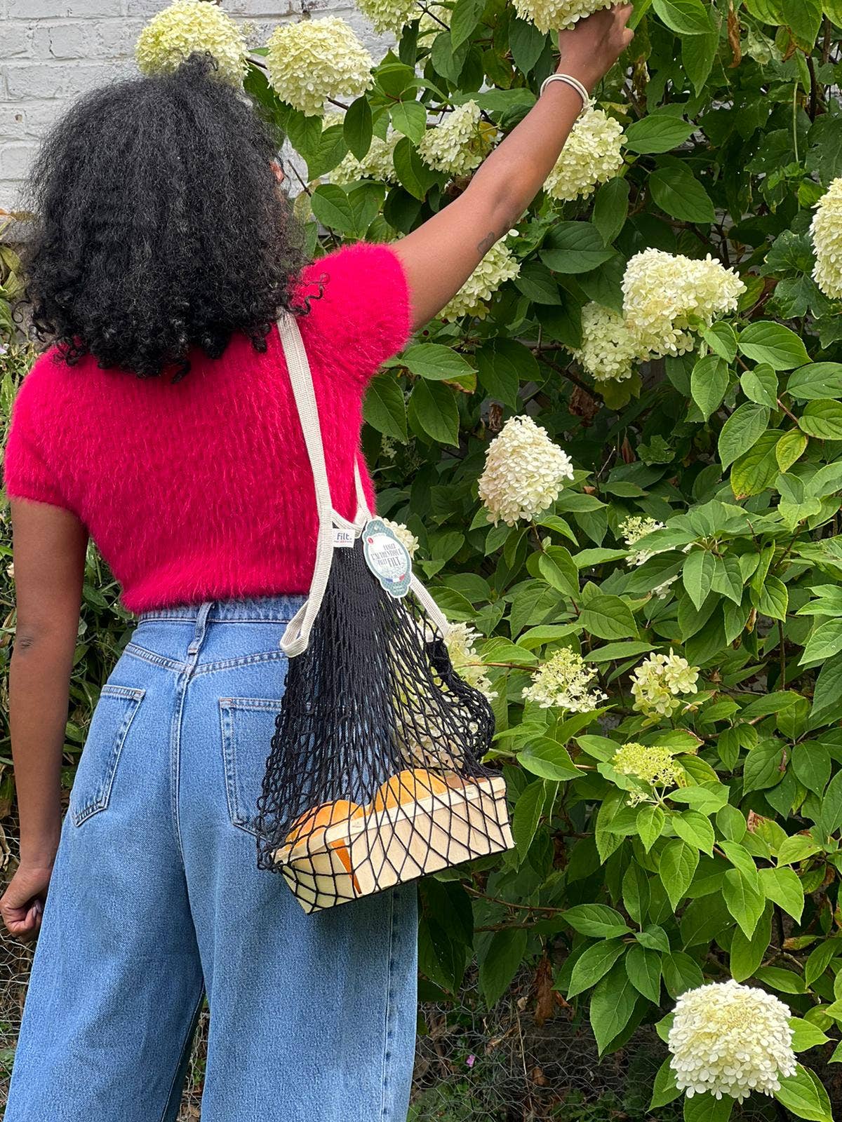 Filt1860 - Wholesale Grocery/Shopping Bag - Shopping net bag Black with large ecru handles1