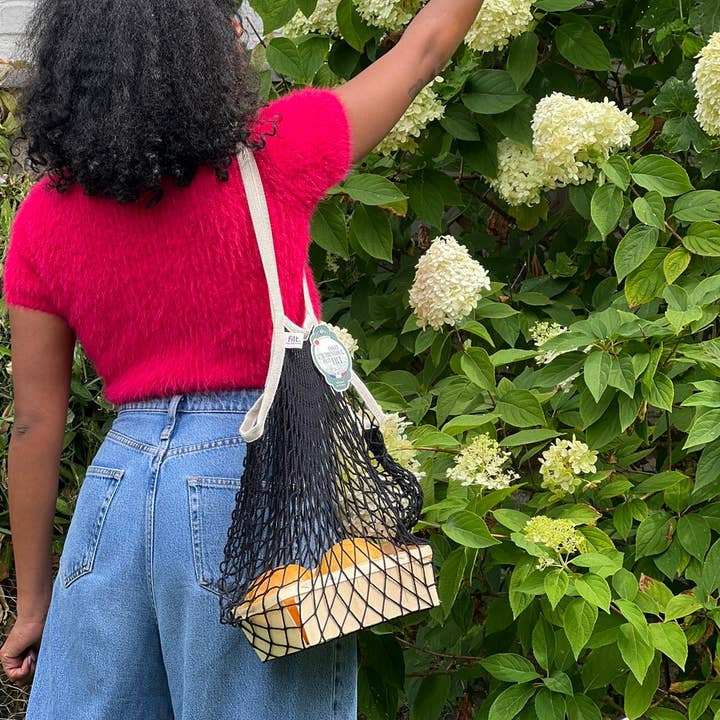 Filt1860 - Wholesale Grocery/Shopping Bag - Shopping net bag Black with large ecru handles1