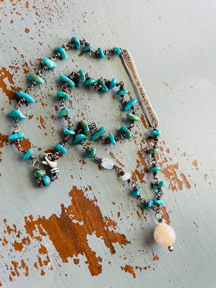 Lone Mountain Turquoise Gibran Quote Pendant Necklace for wholesale by Peaces of Indigo