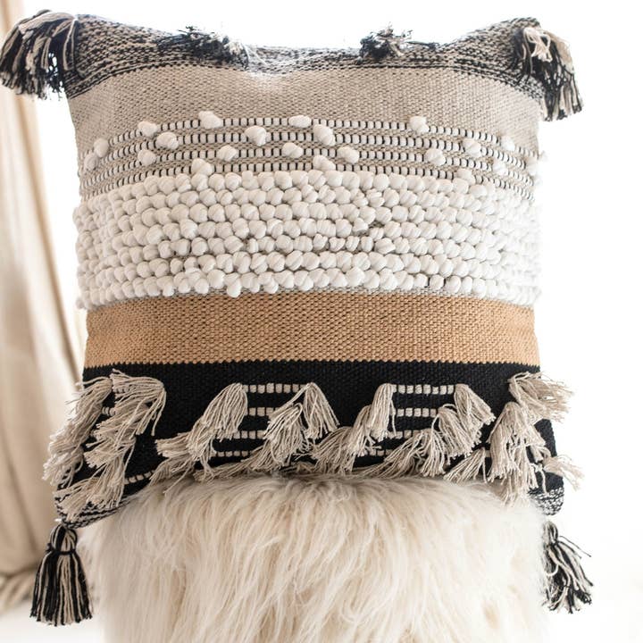 Aperol Spritzin Bohemian Pillow Case with Tassle 20"x20" (Cotton) for wholesale by Coco Carpets