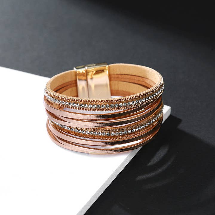Ole - Wholesale Bangle Bracelet - Leather Rhinestone Bracelet B4246