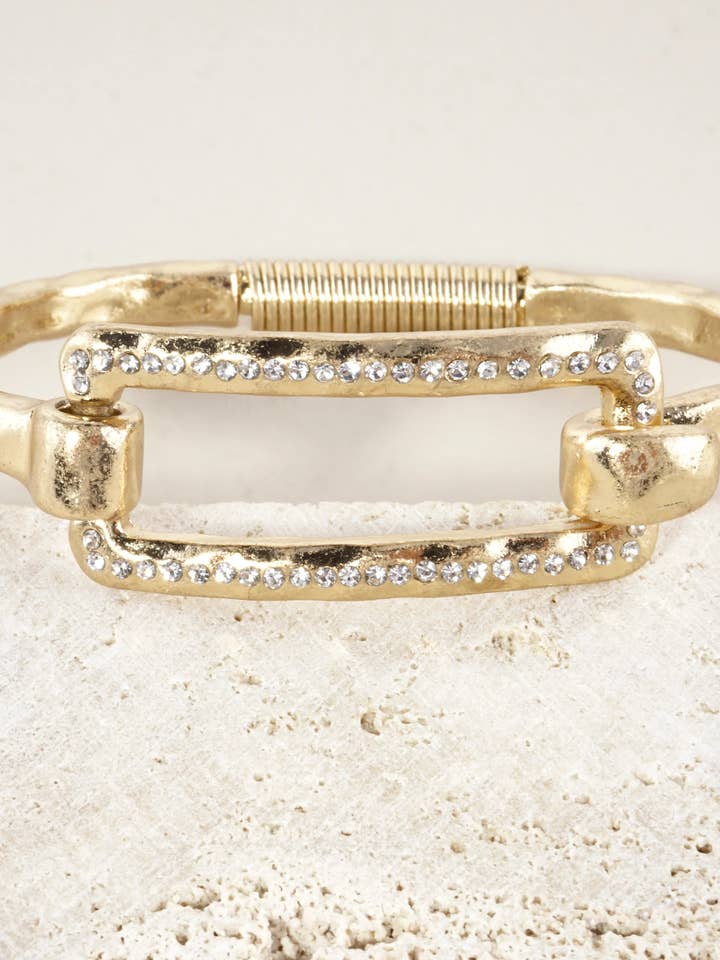 Hammered Metal Rectangular Crystal Hook Bracelet for wholesale by Wild Honey
