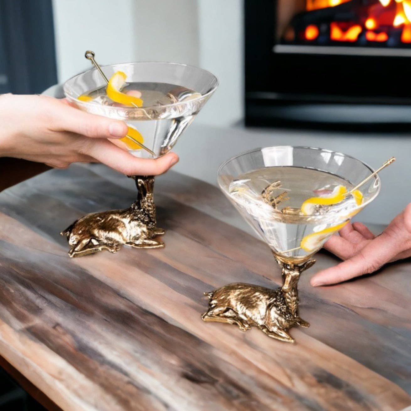 Jersey Art Glass - Wholesale Cocktail/Liquor Glass - Gold Stag Deer Martini Glasses (Set/2) | Cocktail Glasses7