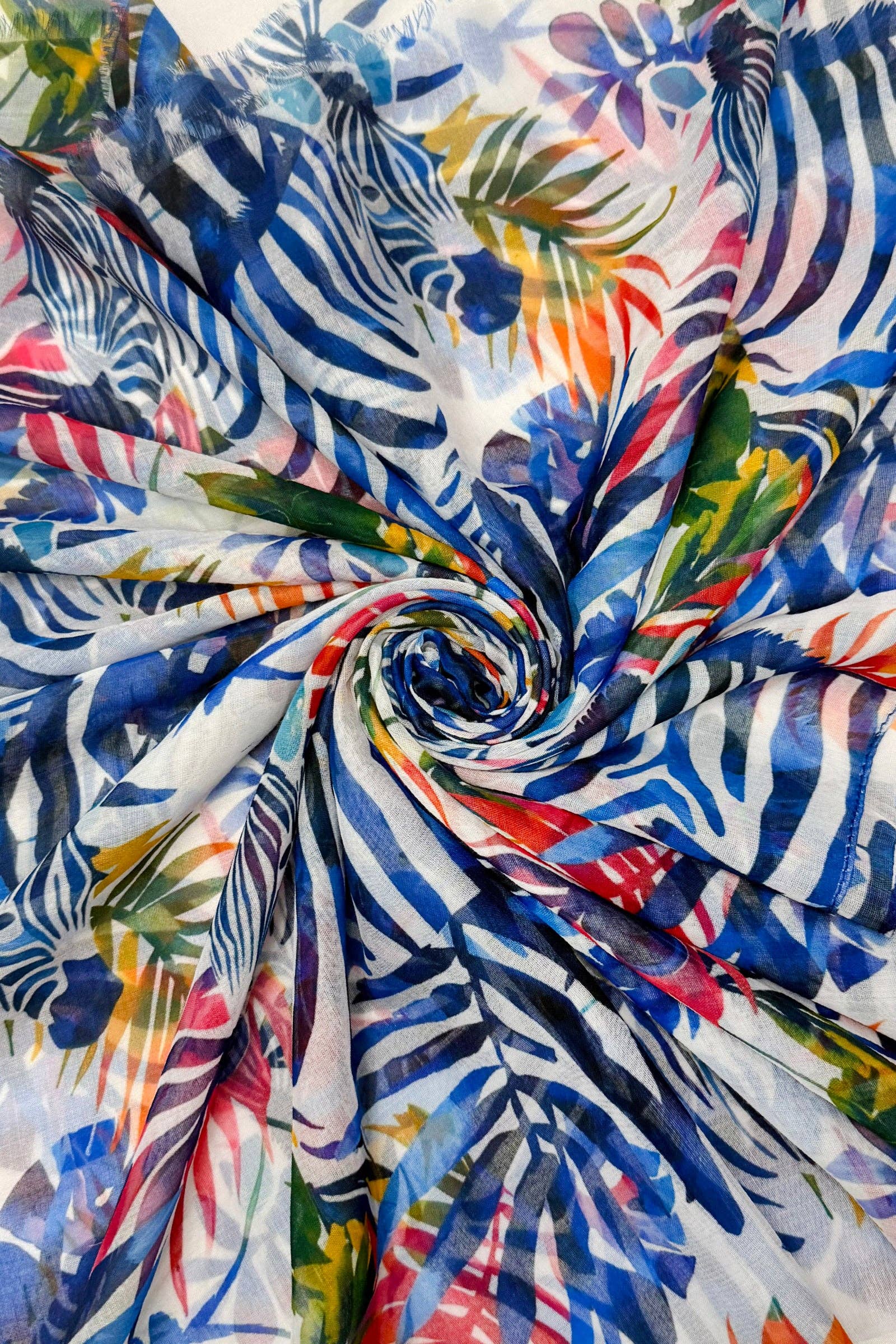 Blanc Écharpe effilochée à imprimé zèbre safari en vente sur Faire2