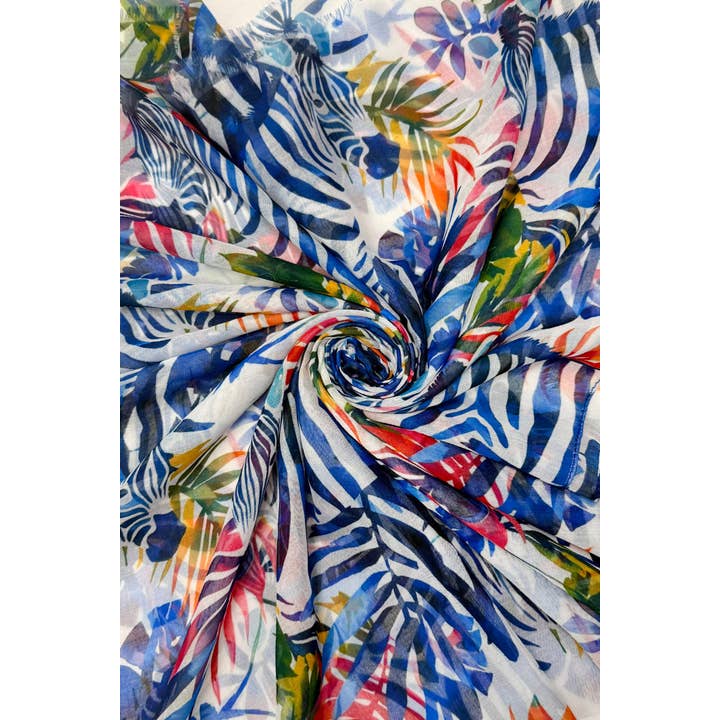 White Safari Zebra Print Frayed Scarf for wholesale on Faire2