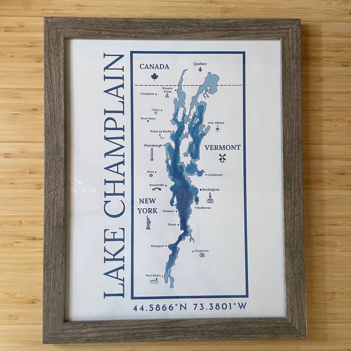 Just Wandering Co. - Wholesale Art Print - Lake Champlain Print Wall Hanging | Plattsburgh, New York | Burlington, Vermont | North Country Gift, Present | Custom Lake | Upstate NY |3