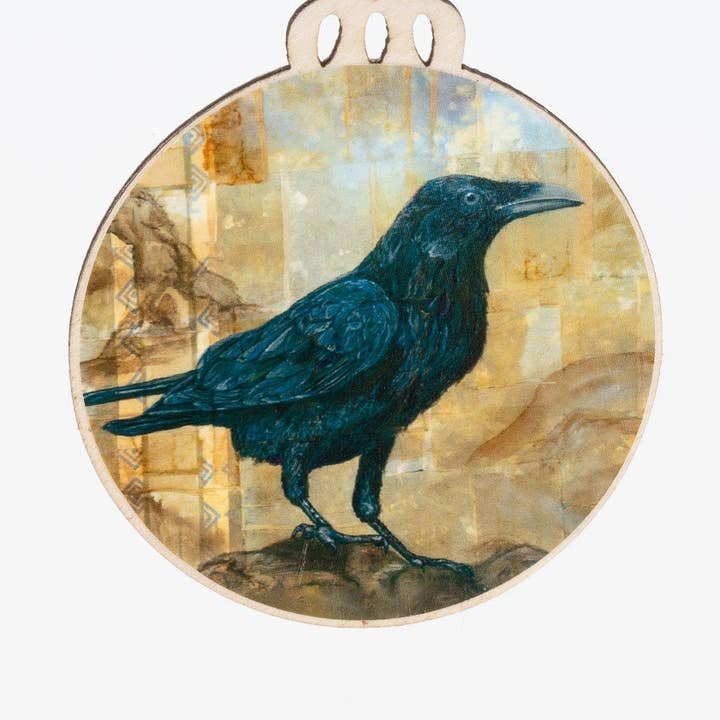 Raven Ornament | Christmas Ornament | Bird Ornament | Wooden Ornament | Bird Art | Bird Painting | Christmas Gift for Her | Raven Bird Gift for wholesale by Orphan Girl Fine Art