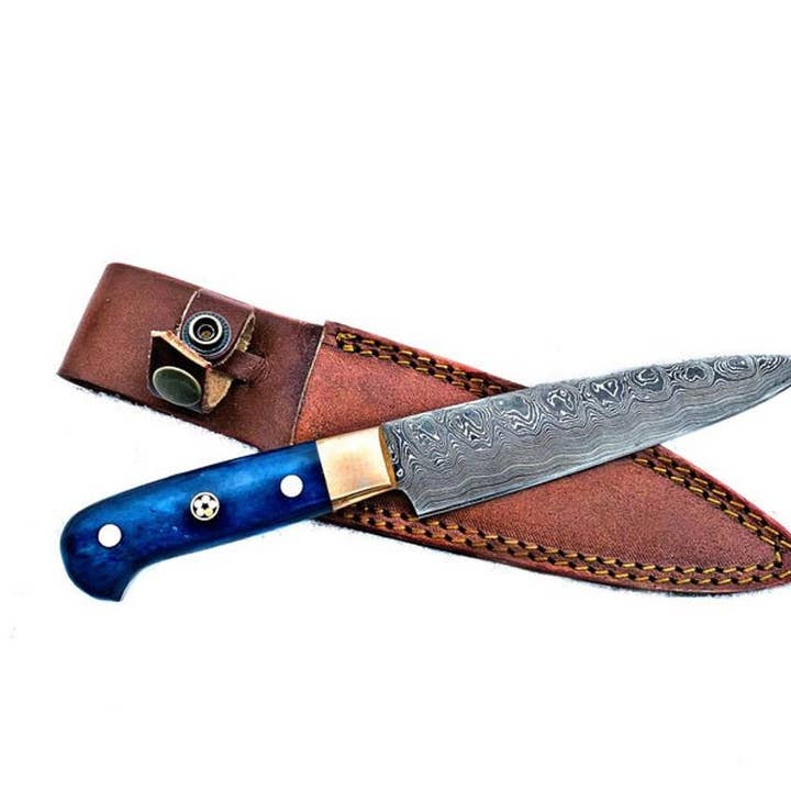 Titan International - Vente Sets de couteaux - Ensemble de couteaux de cuisine Damas, couteau de chef, couteau d'appariement, couteau Ulu en acier au carbone forgé à la main et couperet4