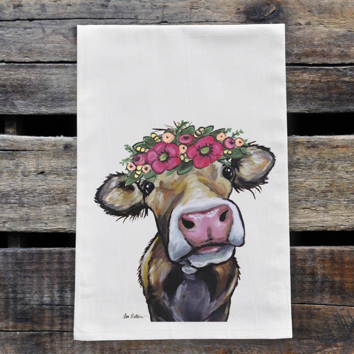 Cow Flour Sack Towel, Farm Animal Tea Towel, Cow Tea Towel for wholesale by Hippie Hound Studios