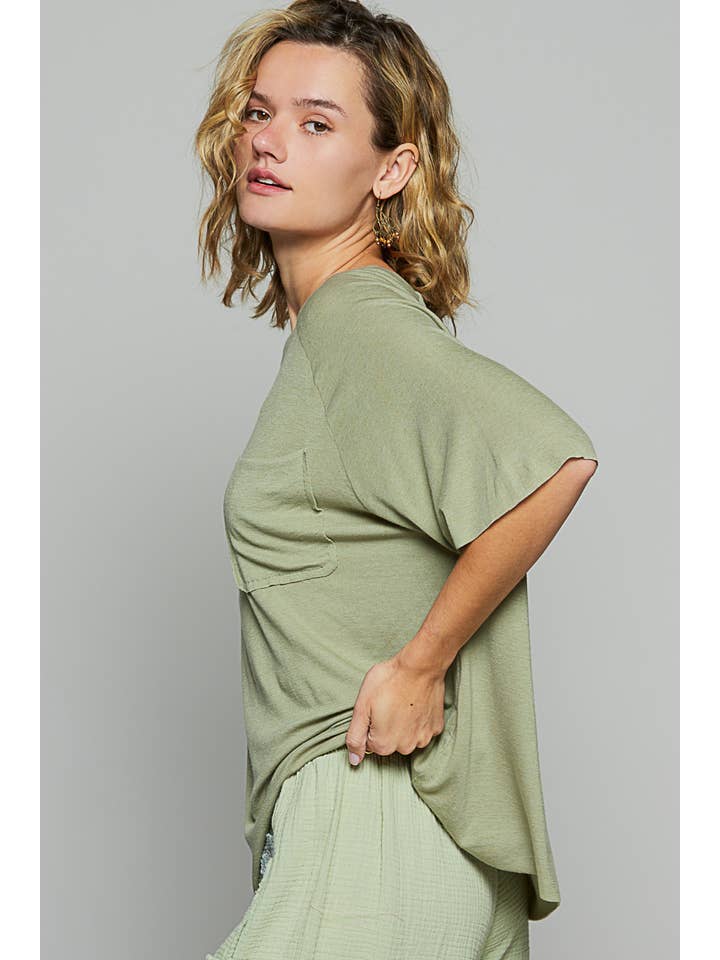 Pol Clothing - Wholesale Knit top – Women's - Vintage Washed Relaxed Fit Jersey Top Everyday Tee SALE43