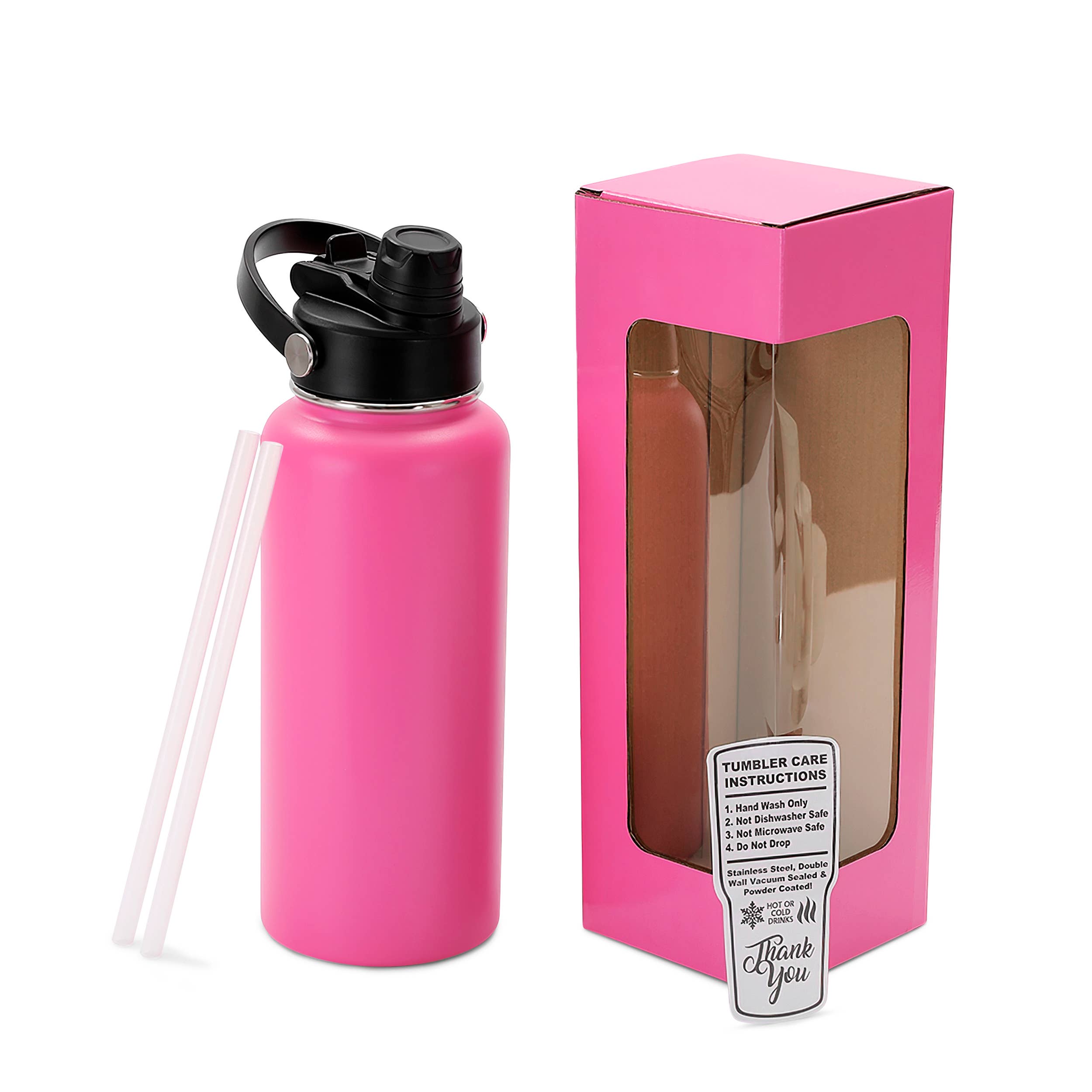 MakerFlo - Wholesale Water Bottle - Makerflo 32 oz Hydro Powder Coated Water Bottle, 2-in-1 Lid2