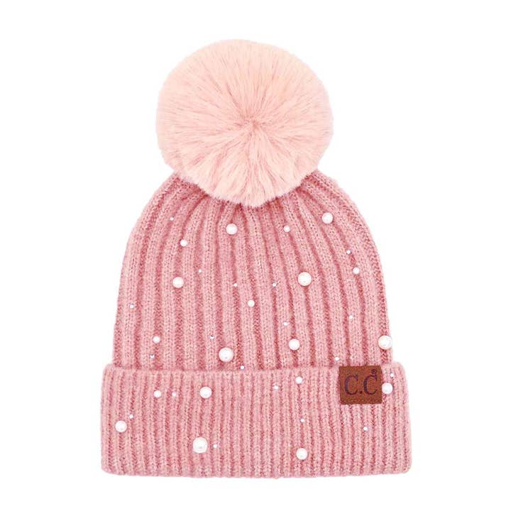 MiMi Wholesale - Wholesale Beanie - Women's - HAT4008 Naomi Pearl Embellished Pom Beanie6